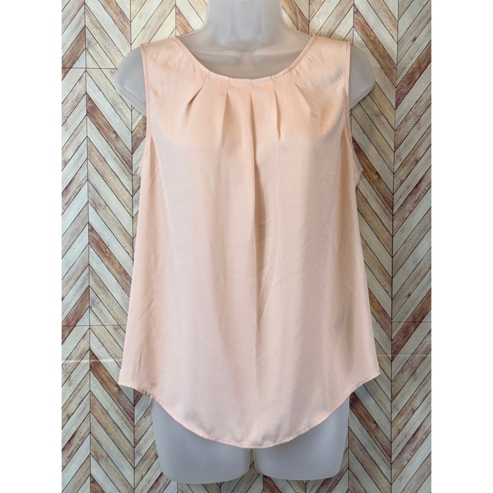 Worthington Womens Sleeveless Pleated Neck Blouse Top Peach Medium Career M